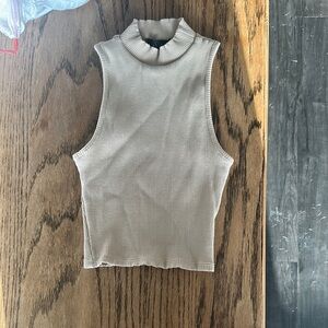 Sleeveless Ribbed Tan Crop Top